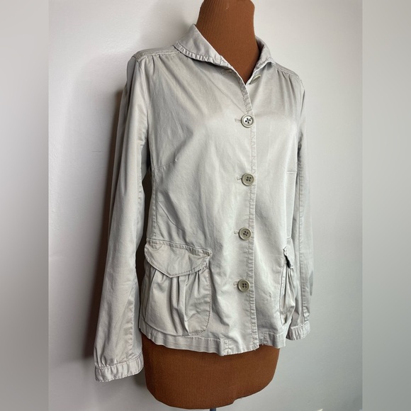 J. Crew Khaki Jacket Button Up Tan Cotton Elastic Waist Back Size 4 - Picture 2 of 7